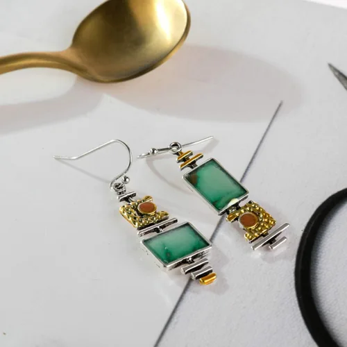 Vista 7 de Just Follow Vintage - Aretes colgantes de plata creativos asimétricos de cristal para mujer, aretes largos bohemios