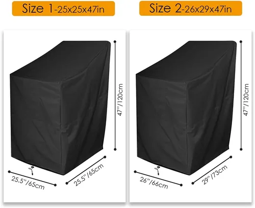 Vista 7 de Funda de silla apilable con respaldo alto para patio, bolsa de almacenamiento impermeable para muebles de exterior, protección de asiento profundo