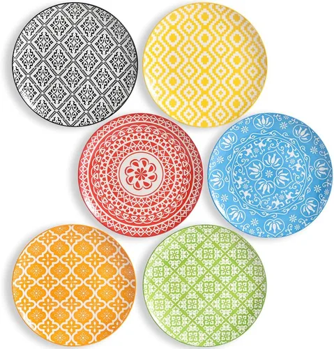 Vista 11 de Juego de platos de postre de cerámica de 6 a 8 pulgadas para ensalada y aperitivo, colores vibrantes para mezclar y combinar, aptos