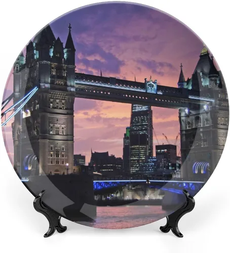 Vista 10 de Plato decorativo para exhibición, plato Big Ben London, plato redondo de cerámica, platos conmemorativos con soporte, adorno de porcelana