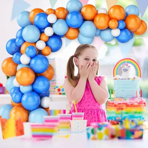 Vista 7 de Kit de arco de guirnalda de globos, kit de arco de globos azul y naranja y blanco, guirnalda de globos, globos de látex para decoración