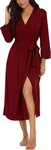 Vista 59 de VINTATRE Bata tipo kimono para mujer, bata larga de punto, ligera, suave, ropa de dormir con cuello en V, casual, ropa de descanso para mujer Verde