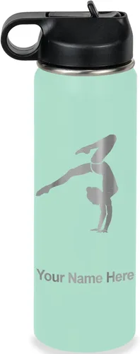 Vista 53 de LaserGram Botella de agua personalizada, soporte de mano de gimnasta, acero inoxidable de doble pared aislada al vacío con popote superior, regalo