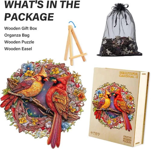 Vista 3 de Rompecabezas de madera para adultos, rompecabezas de madera cardenal para adultos, rompecabezas de madera con forma de animal único, regalos