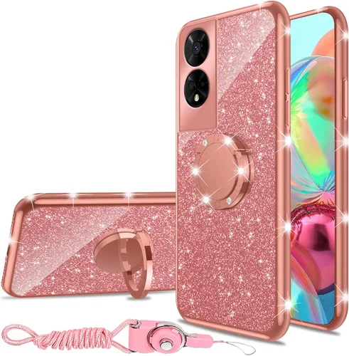 Vista 31 de nancheng Funda de teléfono para TCL A3X (A600DL), funda para Alcatel TCL A3X niñas y mujeres, bonita funda de silicona transparente con purpurina