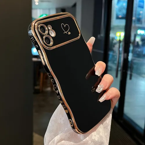 Vista 2 de ZTOFERA Funda para iPhone 11 de 6.1 pulgadas, bonita funda con marco ondulado rizado con patrón de corazón de amor, borde chapado de lujo
