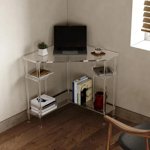 Vista 2 de Eglaf Escritorio esquinero triangular acrílico, 90 grados, escritorio