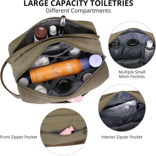 Vista 4 de WITZMAN Neceser de lona para hombre, organizador de kit de Dopp colgante, resistente al agua, bolsa de artículos de tocador de viaje, bolsa de baño