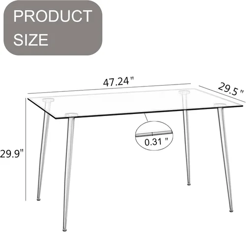 Vista 4 de Juego de mesa de comedor para 4, 5 piezas, juego de mesa de comedor de terciopelo moderno, mesa rectangular de vidrio templado para cocina, bar