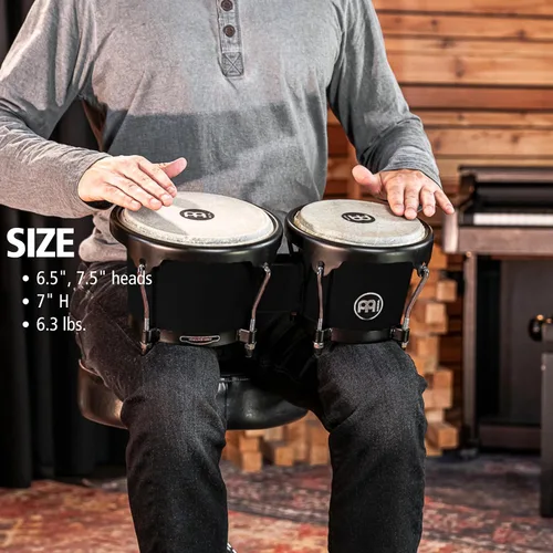 Vista 6 de Meinl Percussion HB100SNT-M bongós de madera natural de 6 3/4 y 8 pulgadas, Negro Bongos de carcasa sintética duradera profesional para adultos