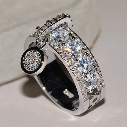 Vista 6 de Anillo de moda para mujer, anillos de boda, bonitos anillos de lujo para mujer, circonita cúbica incrustada, anillo redondo para boda, fiesta