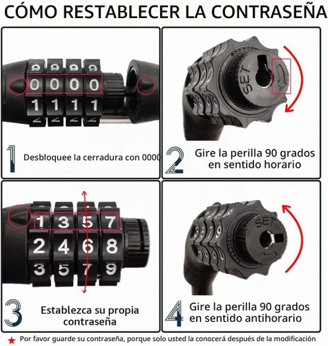 Vista 6 de Revelook Cable de Bloqueo para Bicicleta de Combinación de 4 Dígitos de 3 Pies de Largo, Candado Antirrobo Reajustable para Bicicleta para Scooter