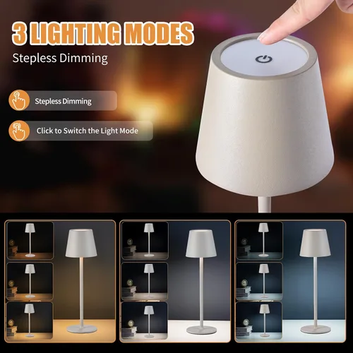 Vista 2 de IMQSQIK Paquete de 2 lámparas de mesa inalámbricas recargables por USB, lámpara de escritorio de simplicidad con batería integrada de 4600 mAh