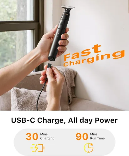 Vista 4 de [2026 - Recortadora de pelo para barba y cuerpo mejorada para hombres [todo en uno] Carga rápida USB-C, afeitadora eléctrica sin dolor para ingle