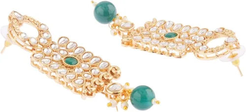 Vista 7 de Efulgenz Indian Jewelry Set Kundan Crystal Choker Necklace Dangle Earrings Maang Tikka Head Chain Bollywood Wedding Jewelry for Women