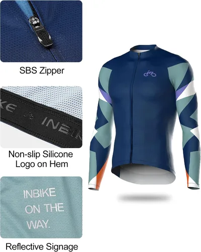 Vista 3 de INBIKE Camiseta de ciclismo de manga larga transpirable y de secado rápido con 3 bolsillos traseros para hombres y mujeres