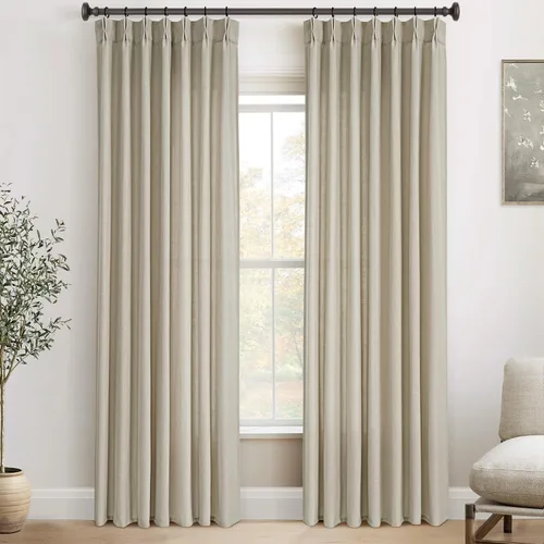 Vista 46 de Cortinas de lino de 63 pulgadas, juego de 2 paneles para sala de estar, beige natural, cortinas con pliegues pellizco entrenadas con memoria
