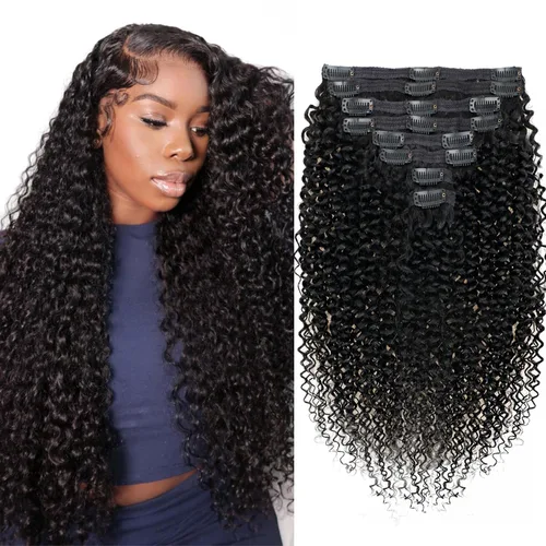 Vista 10 de Extensiones de cabello humano real rizado con clip, 4/27/4, ombré, rizado con clip, para mujer, 3C y 4A (12 pulgadas, #4/27/4)