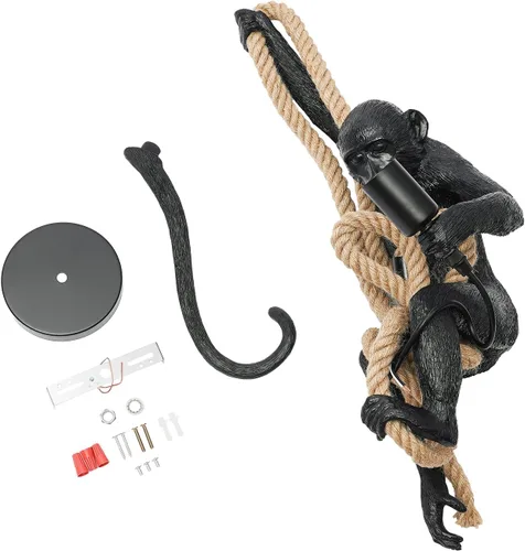 Vista 2 de TFCFL Vintage Monkey Pendant Light Chandelier Resin Hemp Rope Industrial Edison Ceiling Pendant Lamp Fixture, E26 Hanging Lamp Fixture for Indoor