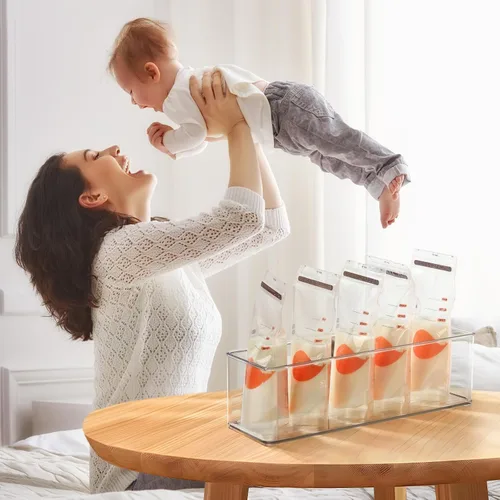 Vista 5 de Hudgan 4 Piezas Contenedores de Almacenamiento de Leche Materna para Refrigerador, Contenedores Organizadores Transparentes para Bolsas de Leche