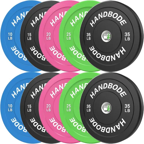 Vista 17 de HANDBODE Juego de discos de peso de 2 pulgadas de alto rebote, juego de discos olímpicos de 45/100/160/190/260/300 libras, juego de discos