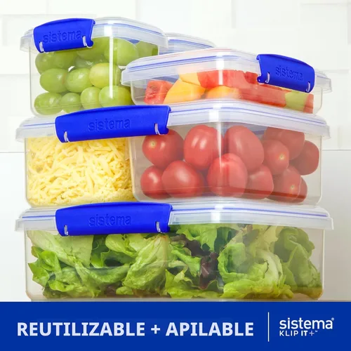 Vista 3 de Pack de 2 loncheras Sistema Klip It para almacenar alimentos, con 33.8 onzas de capacidad, Transparente