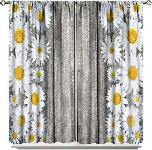 Vista 67 de Cortinas de cocina rústicas y florales, estilo retro, estilo granja, cabaña, casa de campo, margaritas, estilo granja, ventana, puerta
