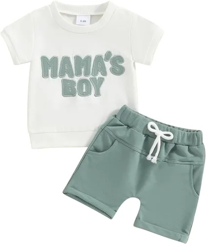 Vista 10 de Conjunto de camiseta de manga corta para bebé y niño, ropa de verano para bebé, pantalones cortos elásticos enrollados C- azul