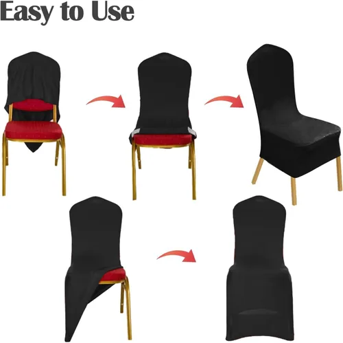 Vista 6 de Vencede 50 fundas para sillas de elastano elástico negro, fundas para sillas para bodas, protectores universales para sillas para fiestas