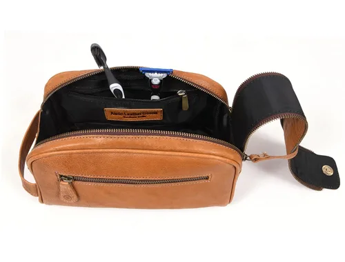 Vista 2 de Leather Toiletry Travel Pouch Leather Waterproof Dopp Kit By Aaron Leather Goods