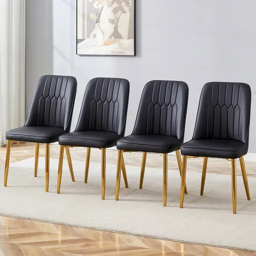 Vista 30 de Juego de 2 sillas de comedor modernas, color negro, sillas de cocina de piel sintética, sillas laterales tapizadas con patas de metal, sillas sin