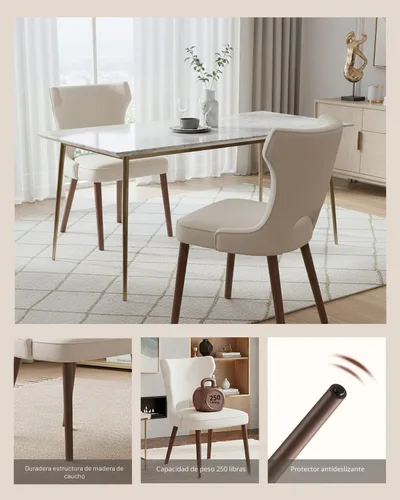 Vista 4 de Juego de 2 sillas de comedor tapizadas, sillas de cocina con respaldo curvado