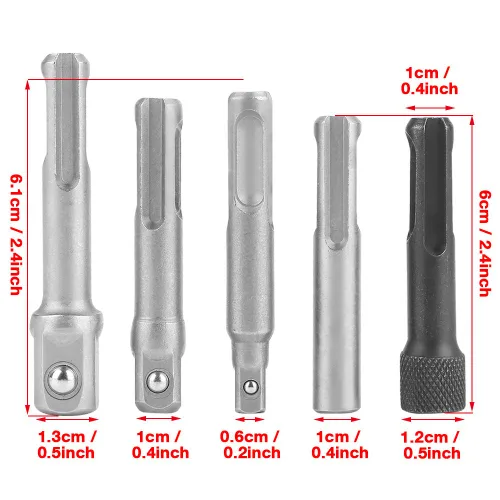 Vista 2 de Adaptador de enchufe de acero SDS Plus de 3 piezas, accesorios de herramientas eléctricas de extensión hexagonal de enchufe SDS de 2 piezas