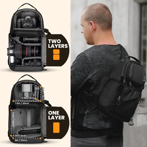 Vista 8 de TARION Mochila para cámara pequeña + mochila impermeable para cámara: bolsa para cámara DSLR con cubierta impermeable para lluvia, compartimento