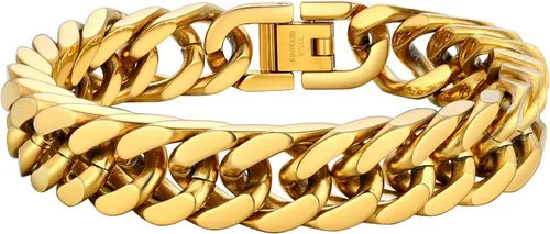 Vista 8 de PROSTEEL - Pulsera de cadena franco de acero inoxidable, pulseras gruesas de moda para hombres y mujeres, chapadas en oro negro de 18 quilates
