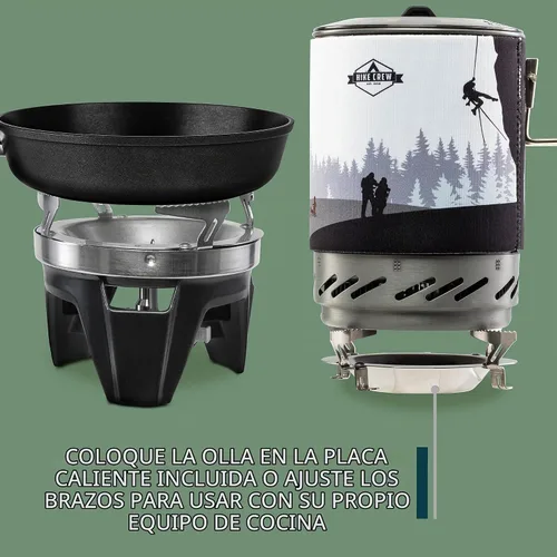 Vista 8 de HikeCrew - Estufa portátil a gas y sistema de cocina, placa de cocina compacta para acampar con olla de 1 litro, tapa de silicona, mango plegable