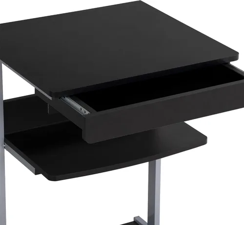 Vista 9 de Yaheetech - Escritorio pequeño para computadora con toma de corriente, carrito para laptop, color negro A Small Rolling Desk with a Power Outlet