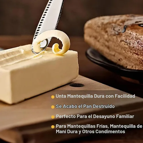 Vista 8 de Cuchillo de mantequilla de acero inoxidable Nevkha - Cuchillo listo para mantequilla de 3 en 1, esparcidor de mantequilla y gadget de cocina