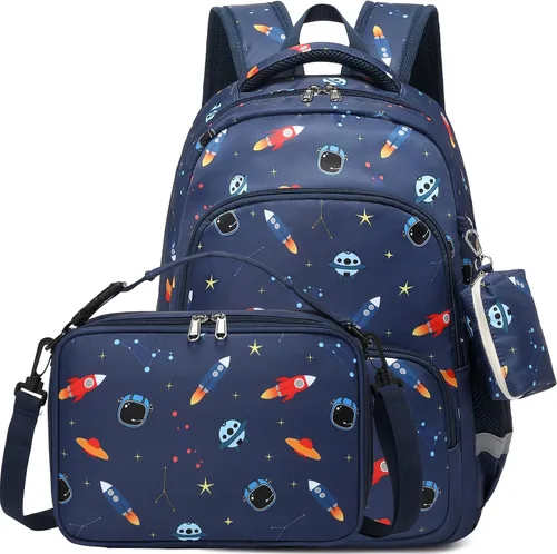 Vista 4 de MIRLEWAIY Mochila para niños de 15.7 pulgadas, juego de 3 piezas con lonchera y estuche para lápices para escuela, niñas, niños y estudiantes