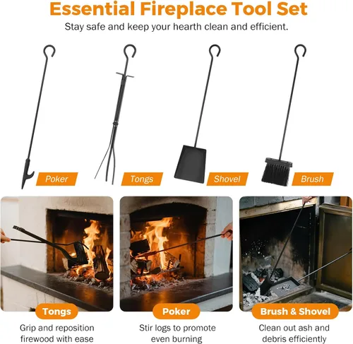 Vista 3 de BEAMNOVA - Pantalla para chimenea de 50.2 x 34.3 pulgadas, color negro, con puertas y herramientas, protector contra chispas de 3 paneles, plegable