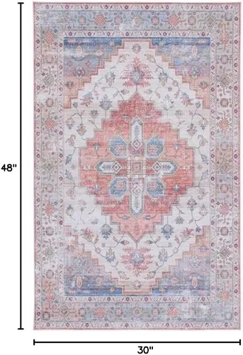 Vista 3 de SAFAVIEH Alfombra lavable Tucson Collection - 2 pies 6 pulgadas x 4 pies, beige y azul, antideslizante, ideal para zonas de alto tráfico en entrada