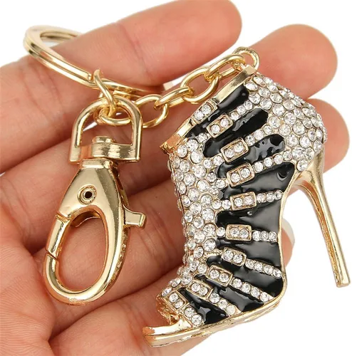 Vista 2 de JewelBeauty Lindo precioso tacón alto zapatos llavero de cristal llavero colgante para mujeres bolso monedero (negro)
