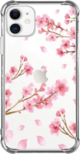 Vista 2 de Funda de flores de cerezo para iPhone 11 año 2019, cubierta trasera floral transparente rosa para niñas y mujeres, funda protectora a prueba