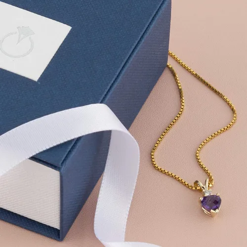 Vista 6 de PEORA Colgante de amatista de oro amarillo de 14 quilates con diamante para mujer, piedra natal auténtica, solitario en forma de corazón, 0.236 in