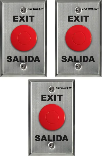 Vista 2 de SECO-LARM SD-7201RCPE1Q ENFORCER Placa de solicitud de salida con botón de tapa de hongo rojo, placa frontal de acero inoxidable, serigrafía