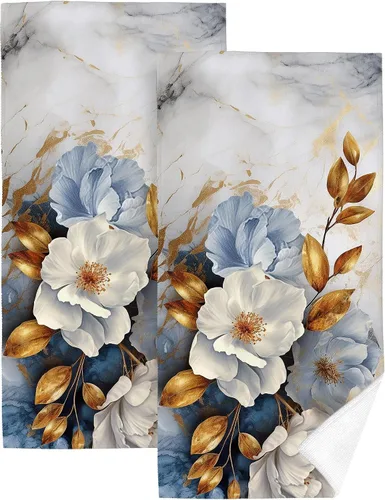 Vista 9 de Juego de 2 toallas de mano de baño con textura de mármol, suaves, absorbentes, negras y doradas, toallas decorativas para baño, cocina, deportes