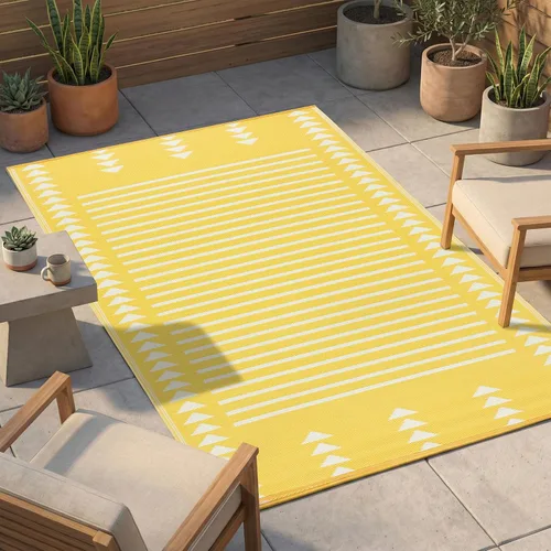 Vista 10 de FH Home - Alfombra para exteriores, impermeable, resistente a la decoloración, reversible, plástico reciclado de alta calidad, acabado geométrico