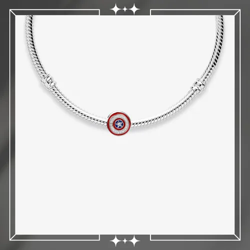 Vista 4 de Dije divertido de diseño del Capitán América para pulsera, Plata esterlina, Circonita Cúbica