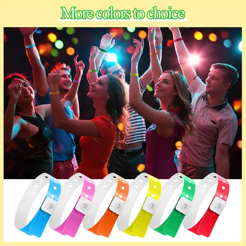 Vista 4 de 600 pulseras de plástico para eventos, vinilo, colores surtidos Adjustable Snap, Bulk Waterproof Neon Colored Arm Bands, For Admission Pools