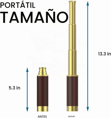 Vista 2 de Telescopio monocular pirata con brújula de bolsillo de mapa del tesoro - Catalejo plegable para conjunto de accesorios de fiesta